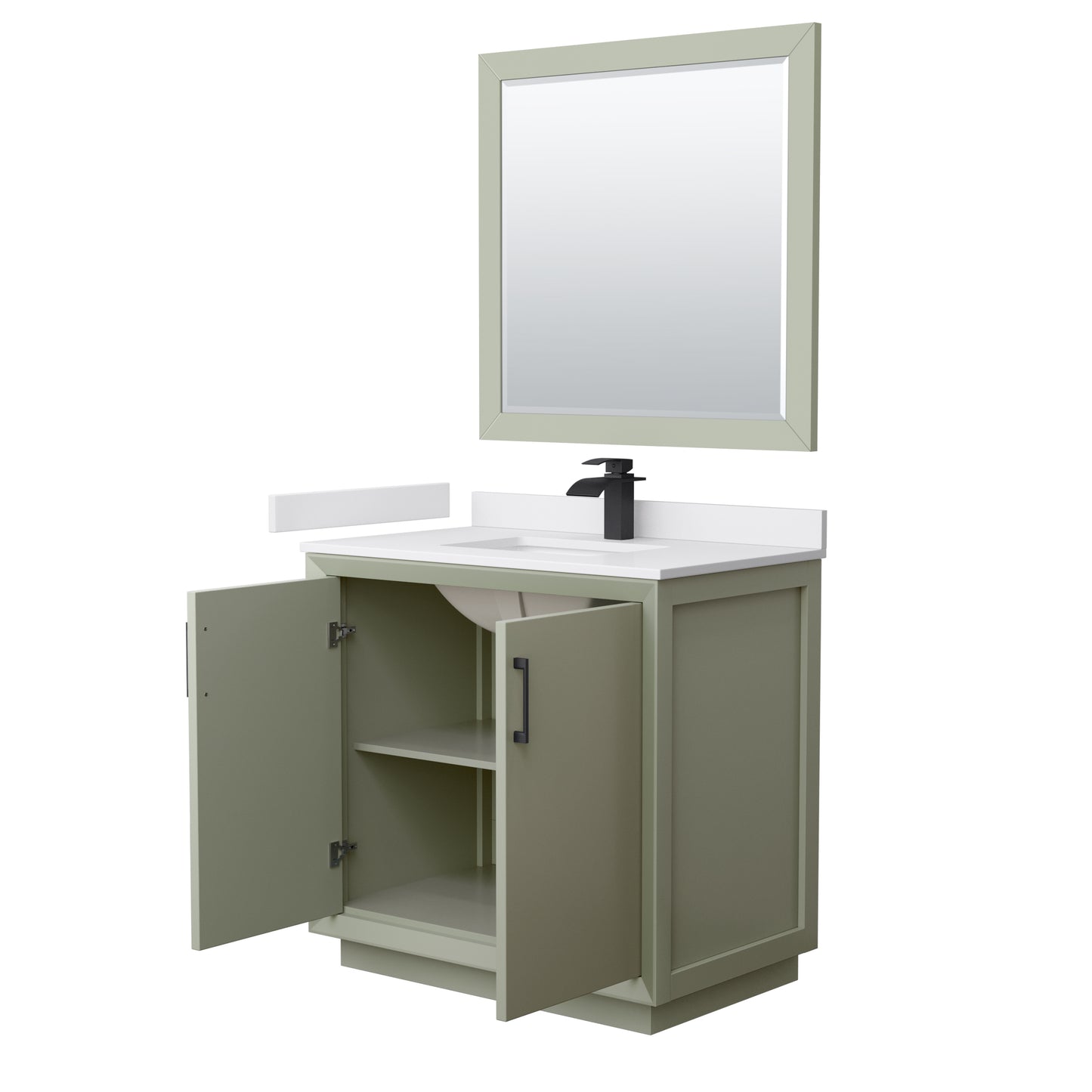 Wyndham Strada 36 Inch Single Bathroom Vanity Cultured Marble Countertop Undermount Square Sink 34 Inch Mirror - Luxe Bathroom Vanities