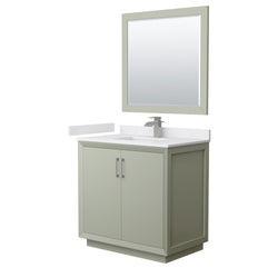 Wyndham Strada 36 Inch Single Bathroom Vanity Cultured Marble Countertop Undermount Square Sink 34 Inch Mirror - Luxe Bathroom Vanities