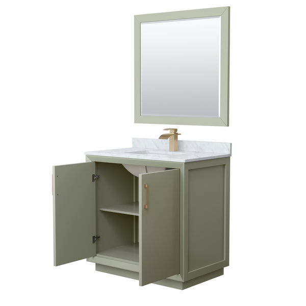 Wyndham Strada 36 Inch Single Bathroom Vanity White Carrara Marble Countertop Undermount Square Sink 34 Inch Mirror - Luxe Bathroom Vanities