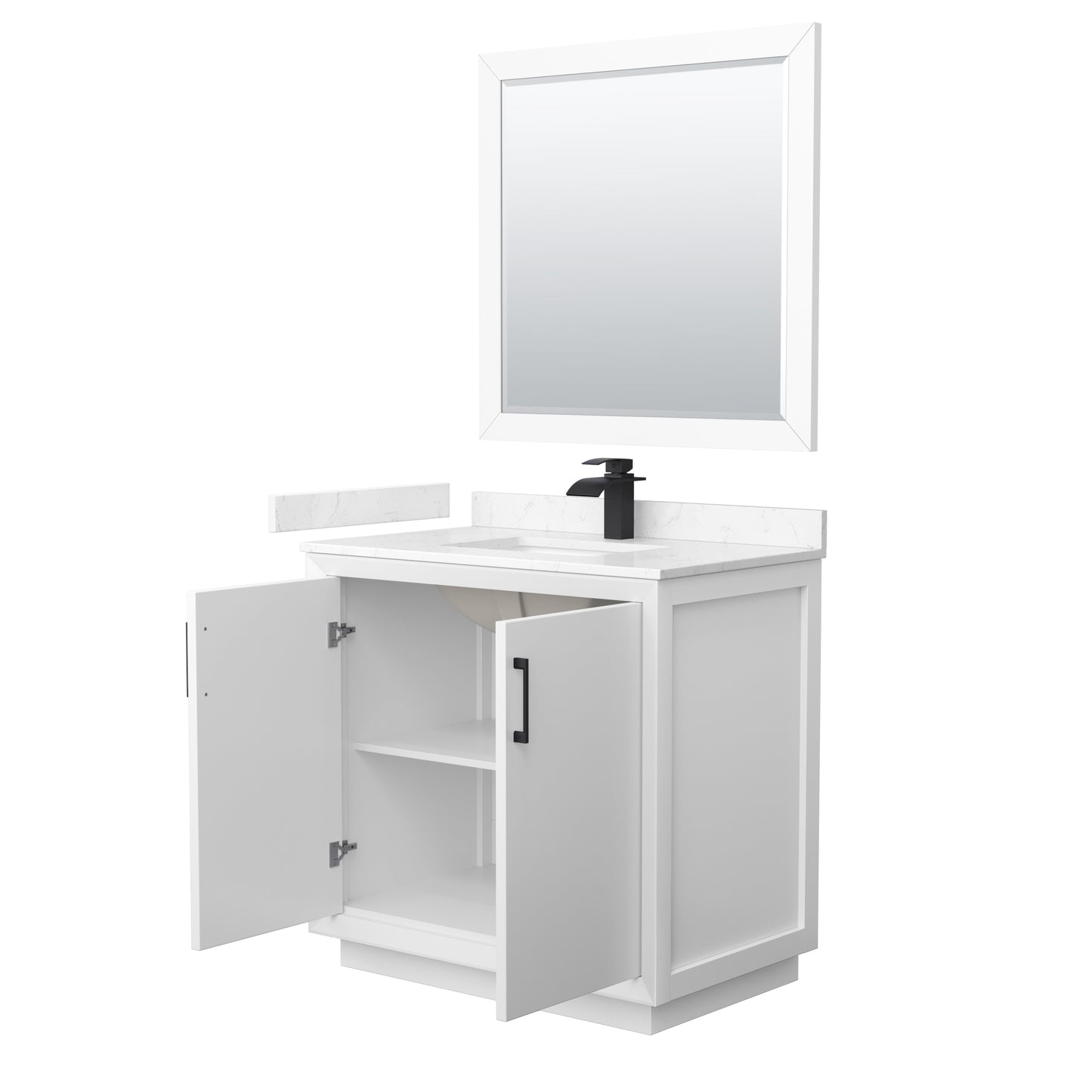 Wyndham Strada 36 Inch Single Bathroom Vanity Cultured Marble Countertop Undermount Square Sink 34 Inch Mirror - Luxe Bathroom Vanities