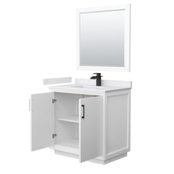 Wyndham Strada 36 Inch Single Bathroom Vanity Cultured Marble Countertop Undermount Square Sink 34 Inch Mirror - Luxe Bathroom Vanities