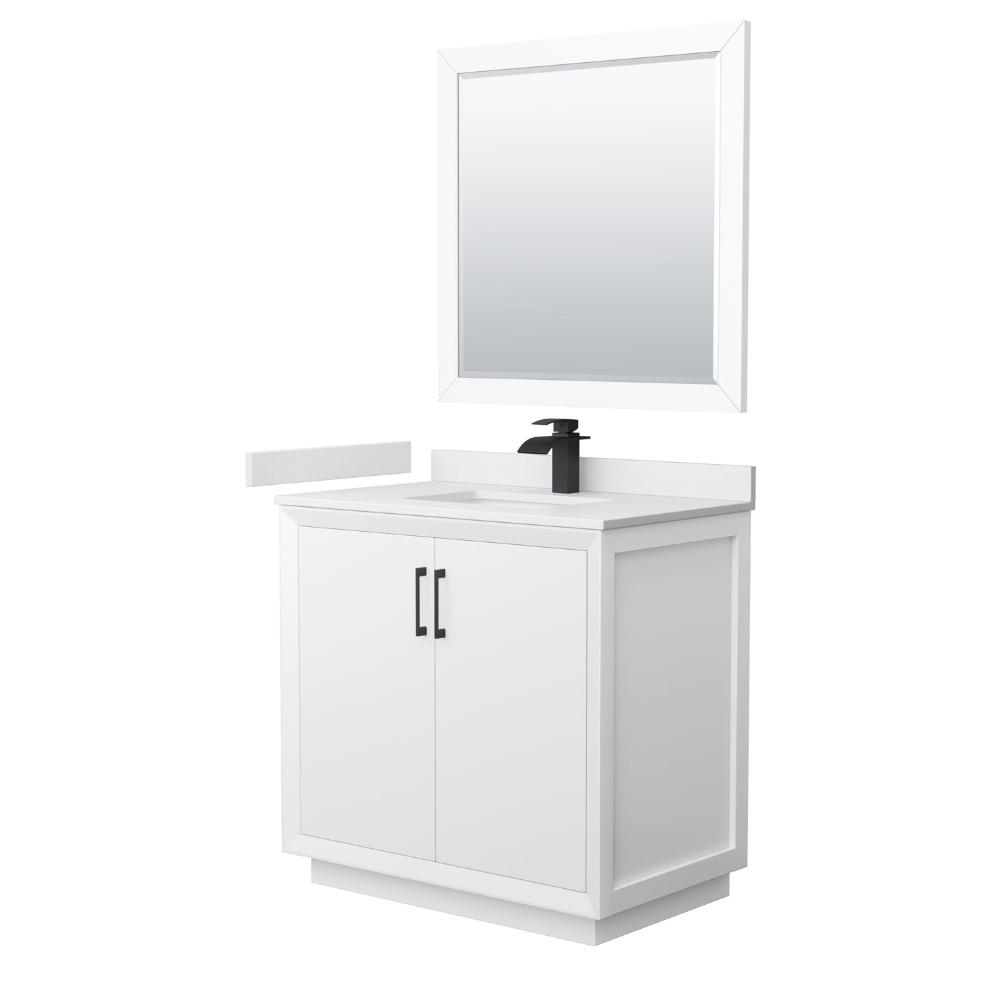 Wyndham Strada 36 Inch Single Bathroom Vanity Cultured Marble Countertop Undermount Square Sink 34 Inch Mirror - Luxe Bathroom Vanities