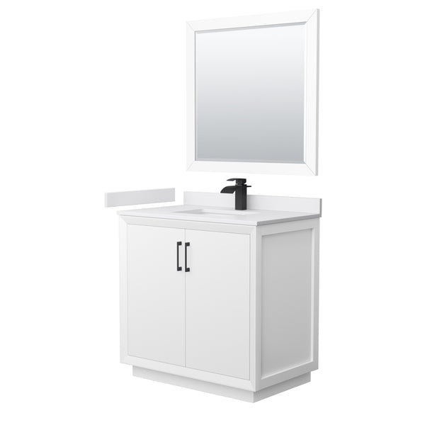 Wyndham Strada 36 Inch Single Bathroom Vanity Cultured Marble Countertop Undermount Square Sink 34 Inch Mirror - Luxe Bathroom Vanities