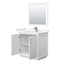 Wyndham Strada 36 Inch Single Bathroom Vanity Cultured Marble Countertop Undermount Square Sink 34 Inch Mirror - Luxe Bathroom Vanities