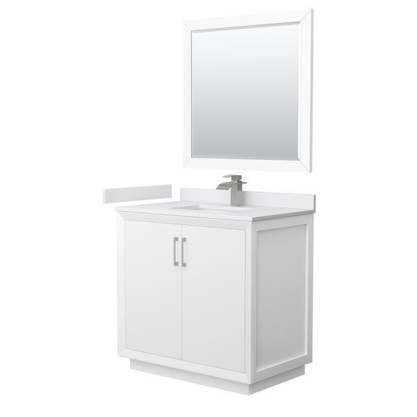 Wyndham Strada 36 Inch Single Bathroom Vanity Cultured Marble Countertop Undermount Square Sink 34 Inch Mirror - Luxe Bathroom Vanities