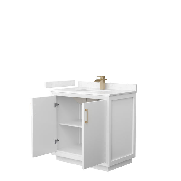 Wyndham Strada 36 Inch Single Bathroom Vanity Carrara Cultured Marble Countertop Undermount Square Sink - Luxe Bathroom Vanities