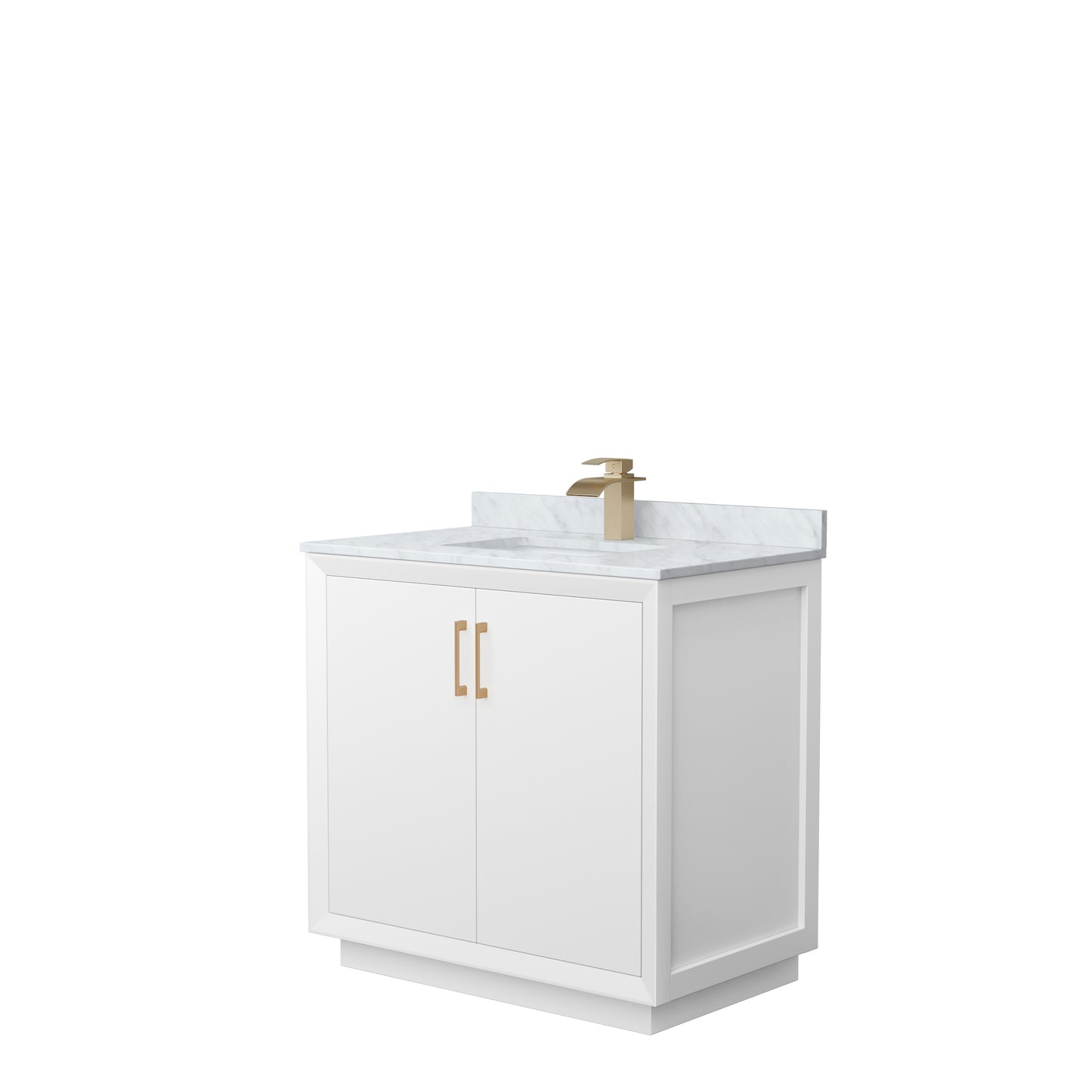 Wyndham Strada 36 Inch Single Bathroom Vanity White Carrara Marble Countertop Undermount Square Sink - Luxe Bathroom Vanities