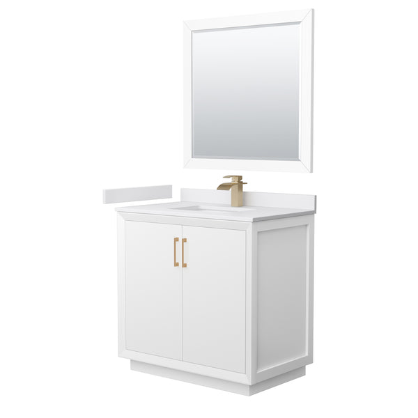 Wyndham Strada 36 Inch Single Bathroom Vanity Cultured Marble Countertop Undermount Square Sink 34 Inch Mirror - Luxe Bathroom Vanities