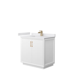 Wyndham Strada 36 Inch Single Bathroom Vanity White Cultured Marble Countertop Undermount Square Sink - Luxe Bathroom Vanities