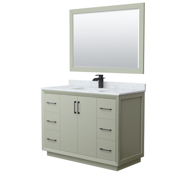Wyndham Strada 48 Inch Single Bathroom Vanity White Carrara Marble Countertop Undermount Square Sink 46 Inch Mirror - Luxe Bathroom Vanities