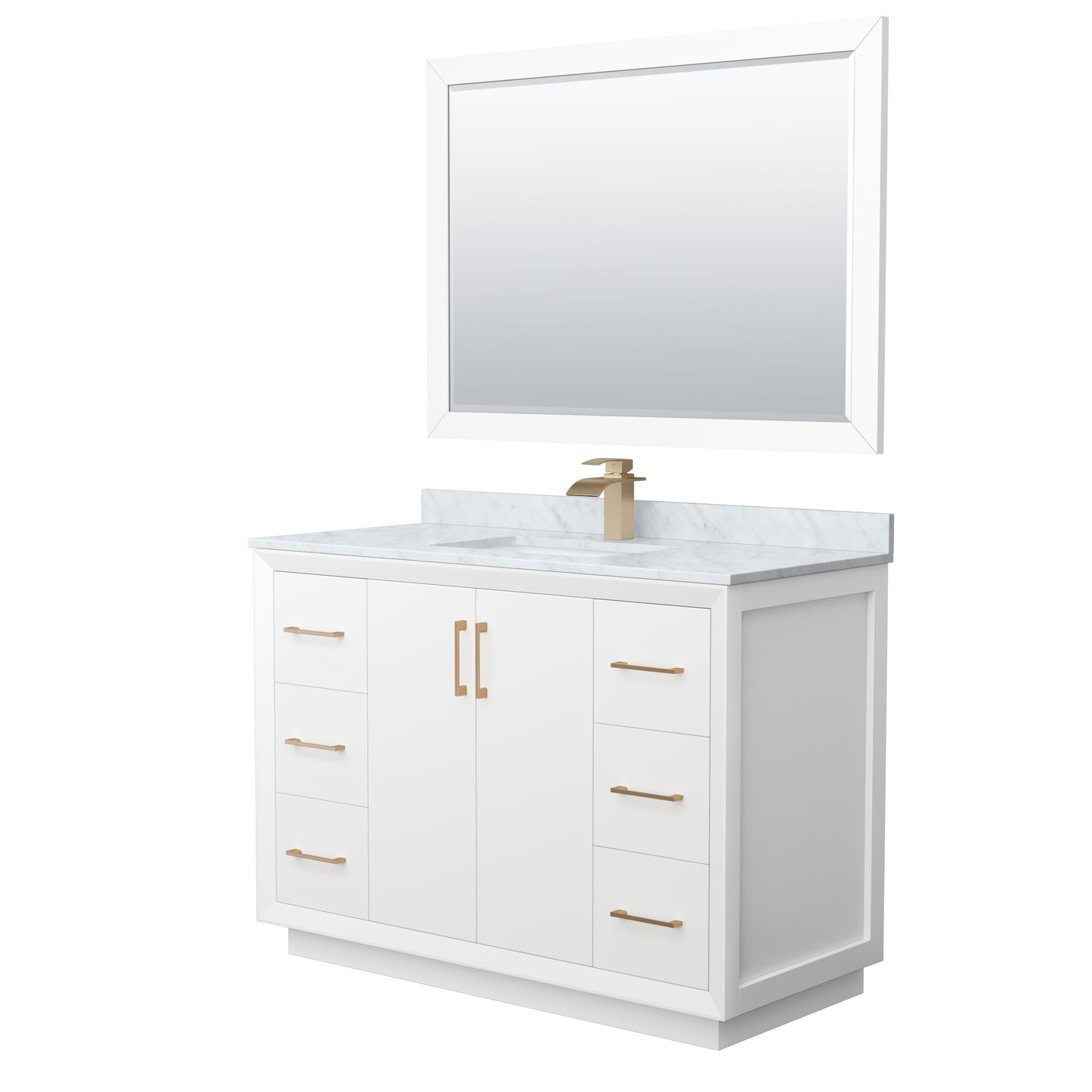 Wyndham Strada 48 Inch Single Bathroom Vanity White Carrara Marble Countertop Undermount Square Sink 46 Inch Mirror - Luxe Bathroom Vanities