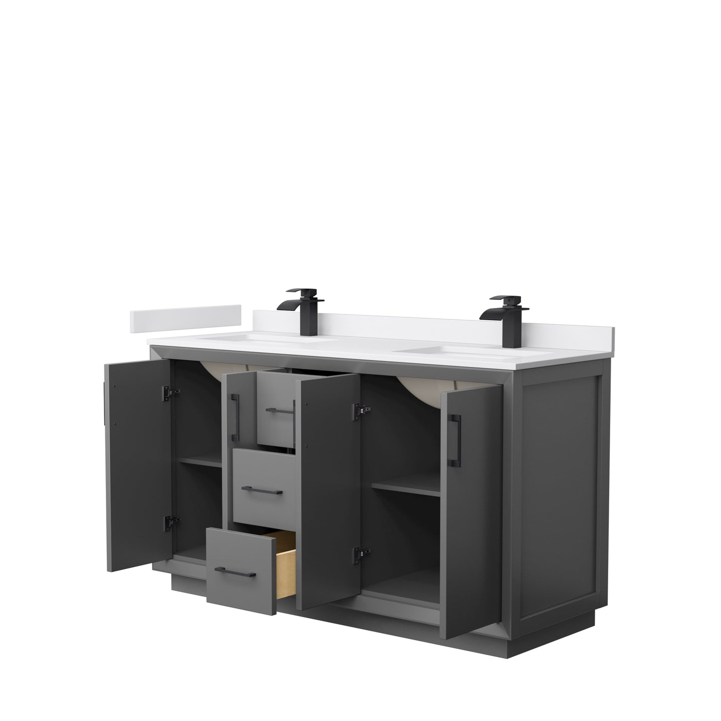 Wyndham Strada 60 Inch Double Bathroom Vanity White Cultured Marble Countertop Undermount Square Sink - Luxe Bathroom Vanities