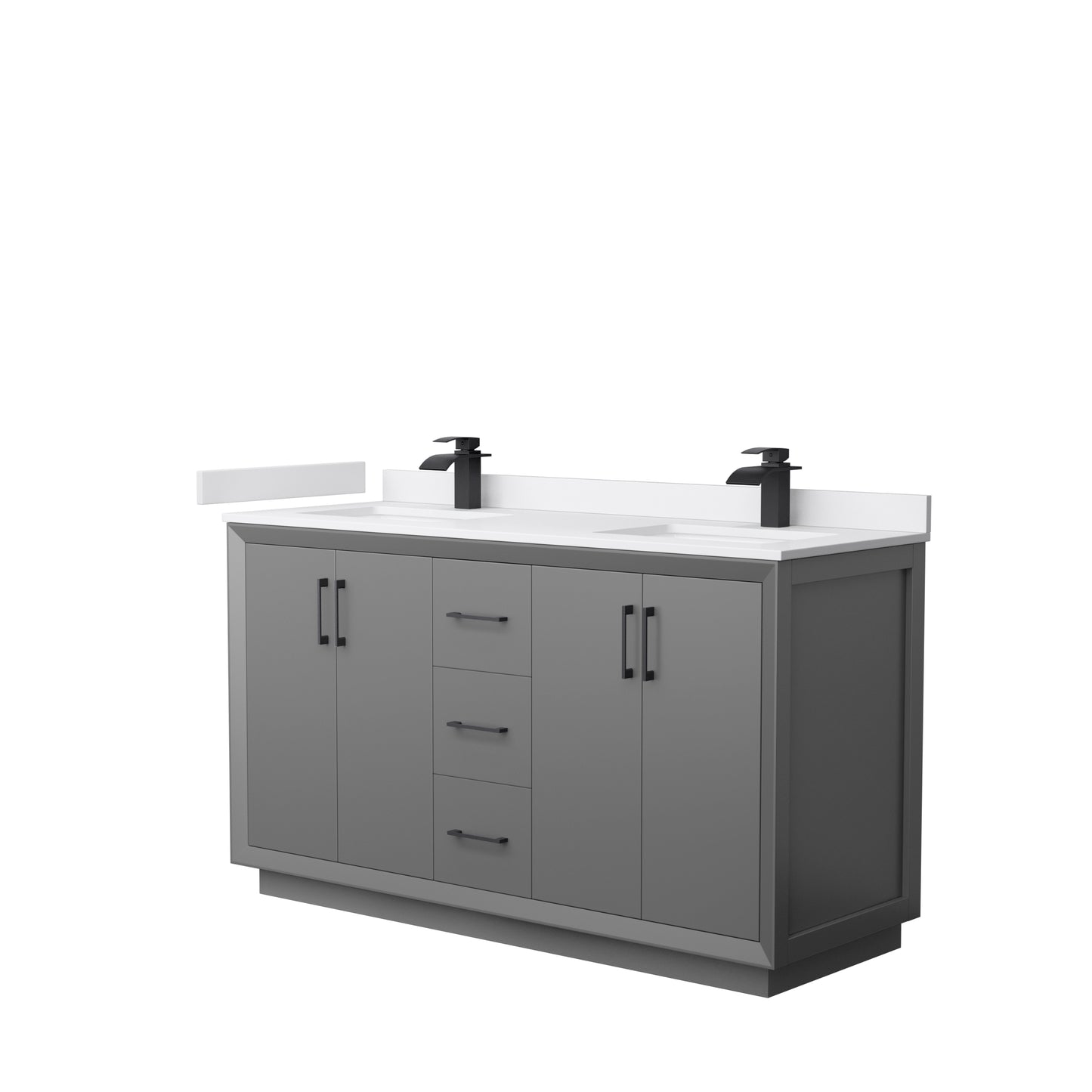 Wyndham Strada 60 Inch Double Bathroom Vanity White Cultured Marble Countertop Undermount Square Sink - Luxe Bathroom Vanities