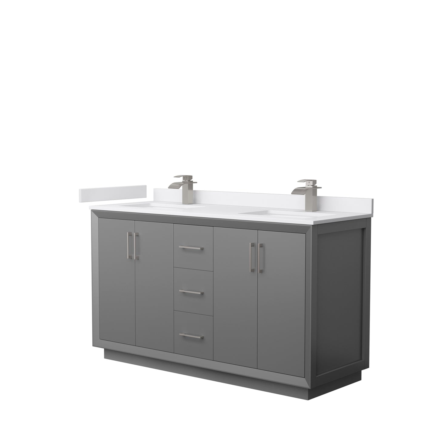 Wyndham Strada 60 Inch Double Bathroom Vanity White Cultured Marble Countertop Undermount Square Sink - Luxe Bathroom Vanities