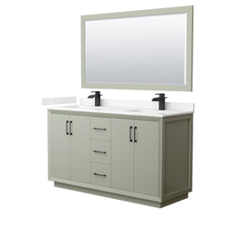 Wyndham Strada 60 Inch Double Bathroom Vanity Cultured Marble Countertop Undermount Square Sink 58 Inch Mirror - Luxe Bathroom Vanities