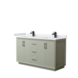 Wyndham Strada 60 Inch Double Bathroom Vanity White Cultured Marble Countertop Undermount Square Sink - Luxe Bathroom Vanities