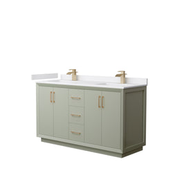 Wyndham Strada 60 Inch Double Bathroom Vanity White Cultured Marble Countertop Undermount Square Sink - Luxe Bathroom Vanities