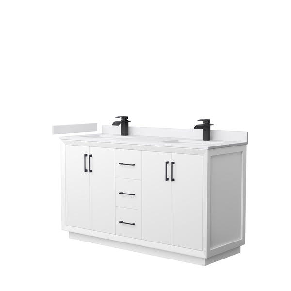 Wyndham Strada 60 Inch Double Bathroom Vanity White Cultured Marble Countertop Undermount Square Sink - Luxe Bathroom Vanities