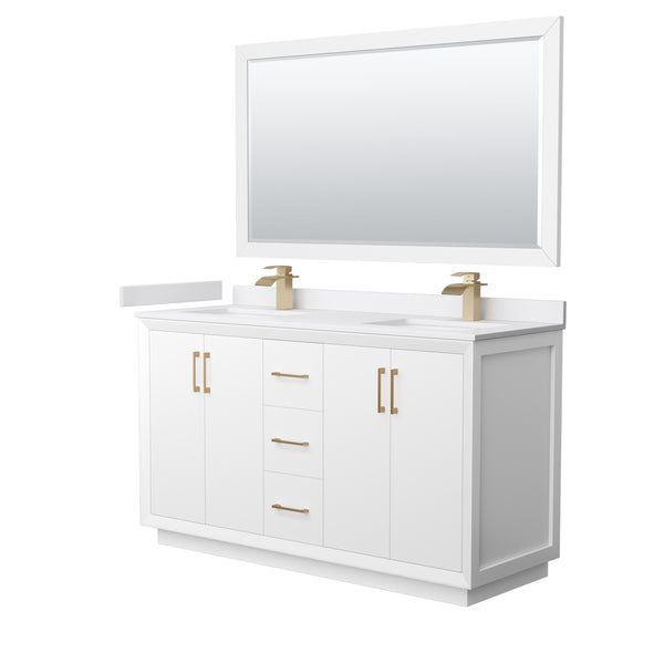 Wyndham Strada 60 Inch Double Bathroom Vanity Cultured Marble Countertop Undermount Square Sink 58 Inch Mirror - Luxe Bathroom Vanities