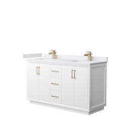 Wyndham Strada 60 Inch Double Bathroom Vanity White Cultured Marble Countertop Undermount Square Sink - Luxe Bathroom Vanities