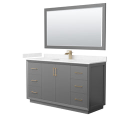 Wyndham Strada 60 Inch Single Bathroom Vanity Cultured Marble Countertop Undermount Square Sink 58 Inch Mirror - Luxe Bathroom Vanities