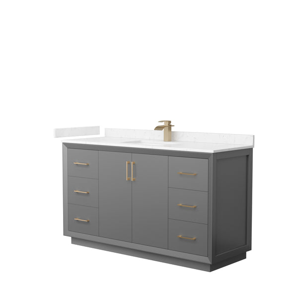 Wyndham Strada 60 Inch Single Bathroom Vanity Carrara Cultured Marble Countertop Undermount Square Sink - Luxe Bathroom Vanities