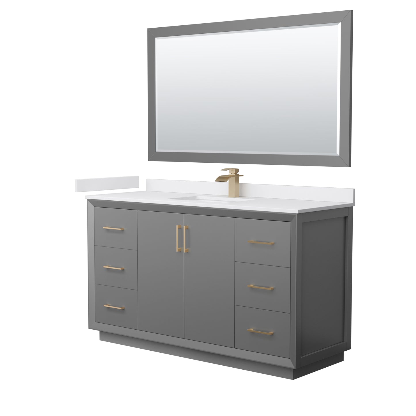 Wyndham Strada 60 Inch Single Bathroom Vanity Cultured Marble Countertop Undermount Square Sink 58 Inch Mirror - Luxe Bathroom Vanities