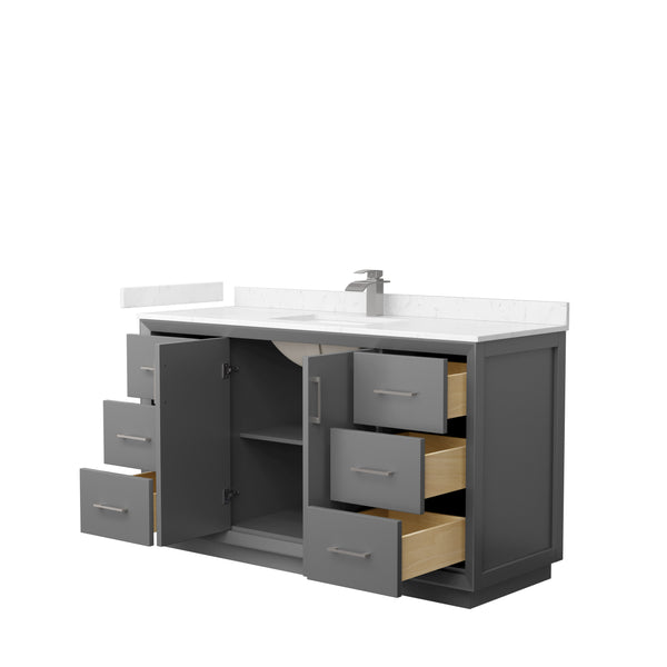 Wyndham Strada 60 Inch Single Bathroom Vanity Carrara Cultured Marble Countertop Undermount Square Sink - Luxe Bathroom Vanities