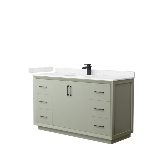 Wyndham Strada 60 Inch Single Bathroom Vanity Carrara Cultured Marble Countertop Undermount Square Sink - Luxe Bathroom Vanities