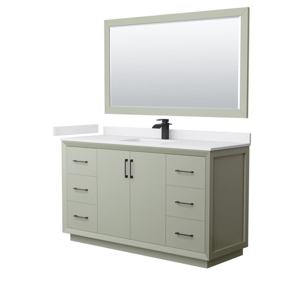 Wyndham Strada 60 Inch Single Bathroom Vanity Cultured Marble Countertop Undermount Square Sink 58 Inch Mirror - Luxe Bathroom Vanities