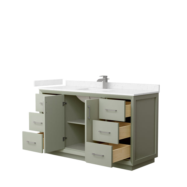 Wyndham Strada 60 Inch Single Bathroom Vanity Carrara Cultured Marble Countertop Undermount Square Sink - Luxe Bathroom Vanities