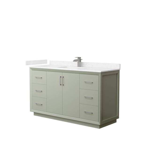 Wyndham Strada 60 Inch Single Bathroom Vanity Carrara Cultured Marble Countertop Undermount Square Sink - Luxe Bathroom Vanities