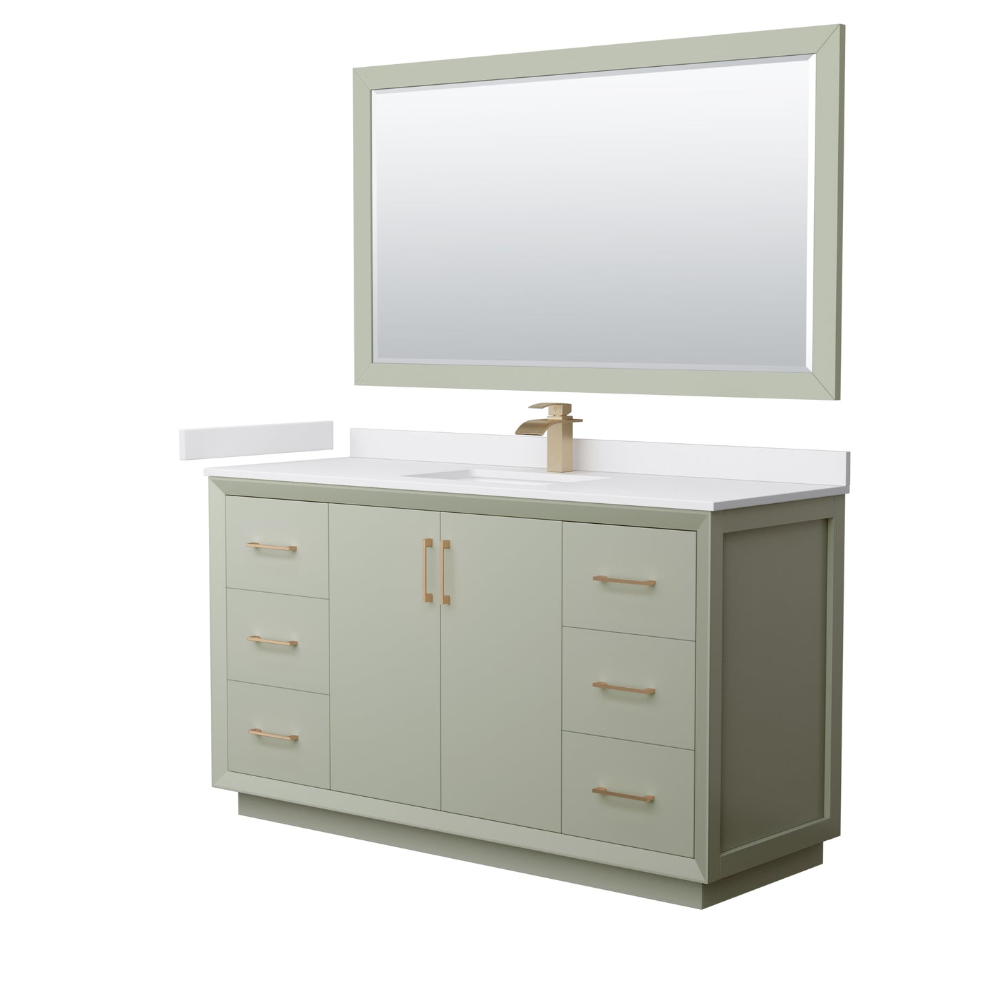 Wyndham Strada 60 Inch Single Bathroom Vanity Cultured Marble Countertop Undermount Square Sink 58 Inch Mirror - Luxe Bathroom Vanities