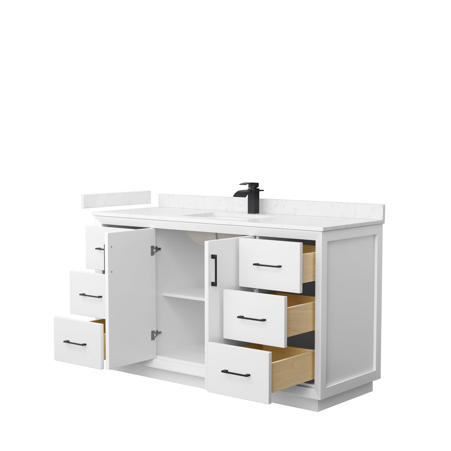 Wyndham Strada 60 Inch Single Bathroom Vanity Carrara Cultured Marble Countertop Undermount Square Sink - Luxe Bathroom Vanities