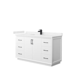 Wyndham Strada 60 Inch Single Bathroom Vanity Carrara Cultured Marble Countertop Undermount Square Sink - Luxe Bathroom Vanities