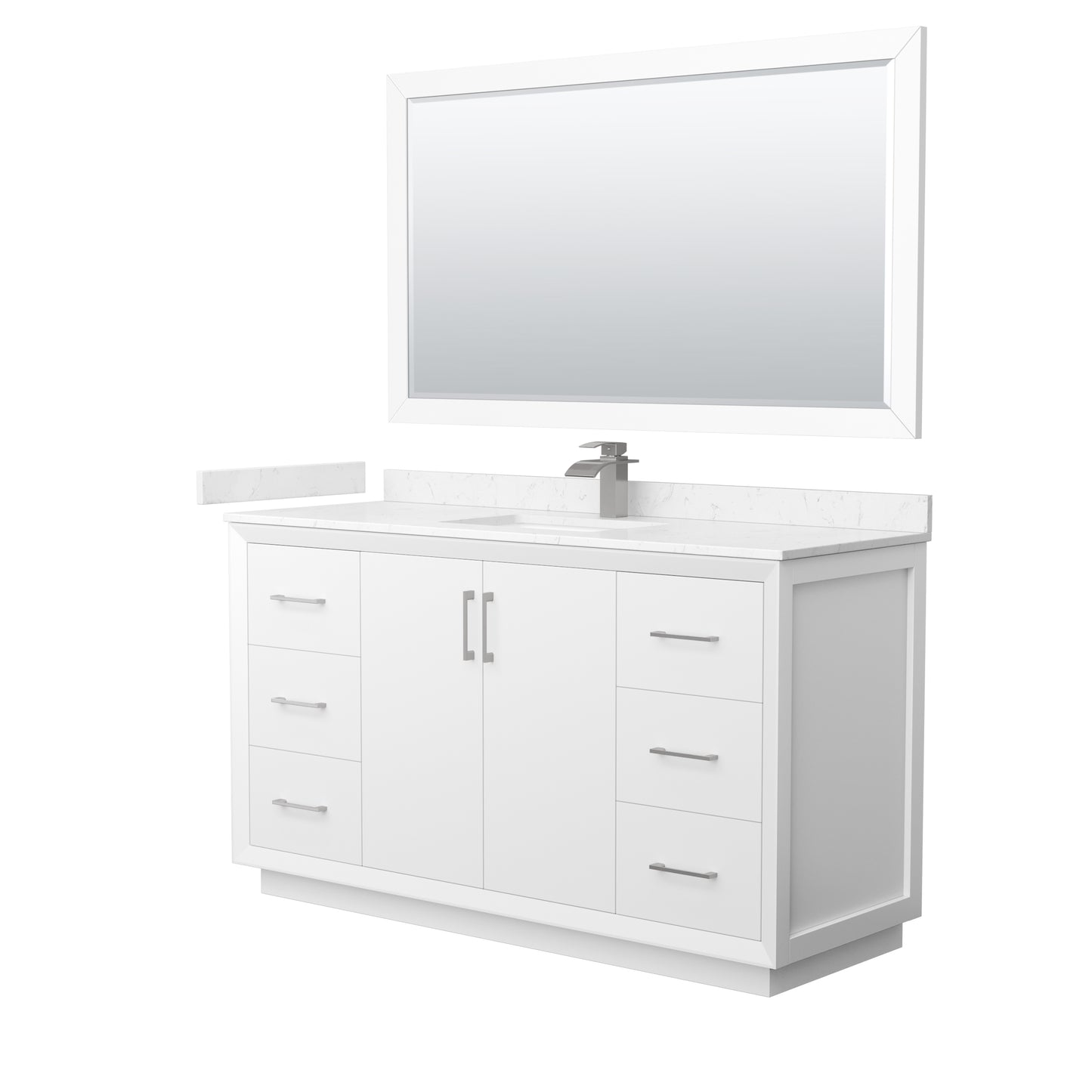 Wyndham Strada 60 Inch Single Bathroom Vanity Cultured Marble Countertop Undermount Square Sink 58 Inch Mirror - Luxe Bathroom Vanities