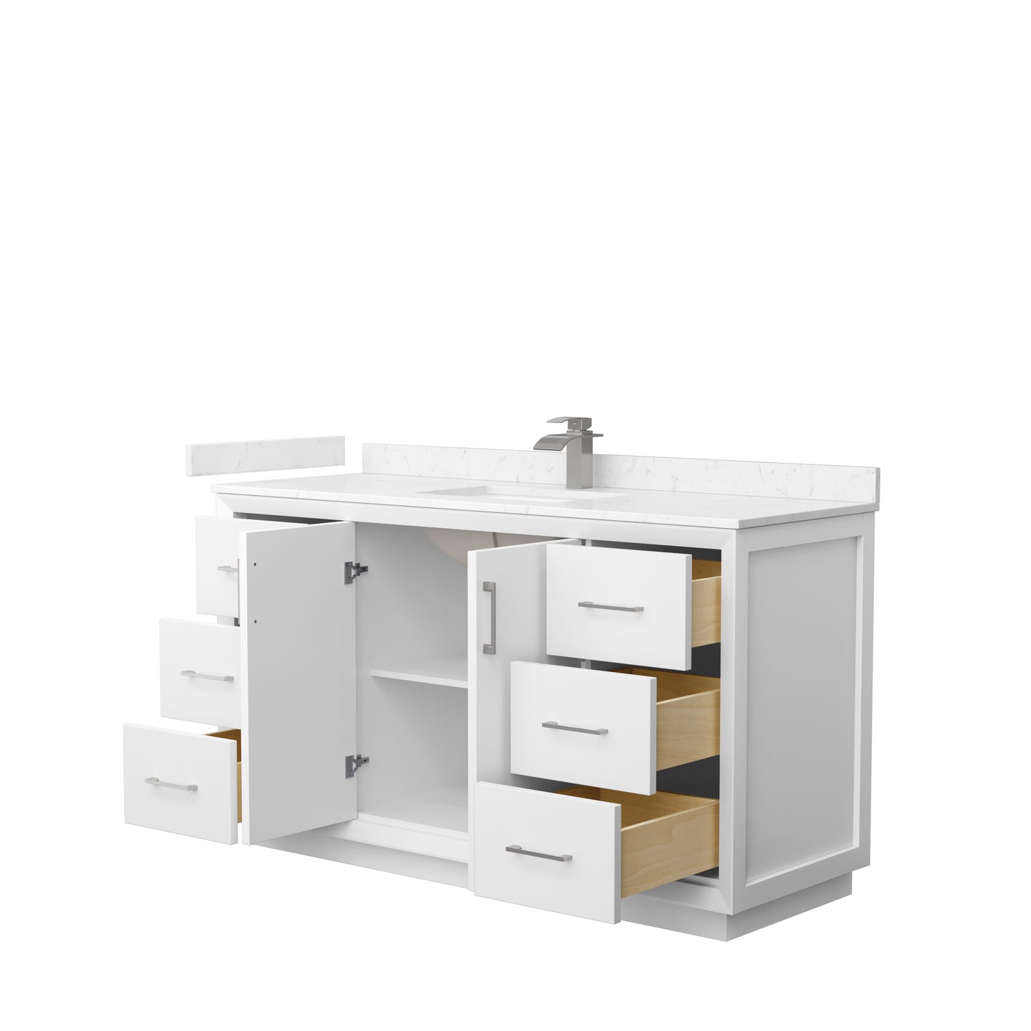 Wyndham Strada 60 Inch Single Bathroom Vanity Carrara Cultured Marble Countertop Undermount Square Sink - Luxe Bathroom Vanities