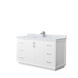 Wyndham Strada 60 Inch Single Bathroom Vanity White Carrara Marble Countertop Undermount Square Sink - Luxe Bathroom Vanities