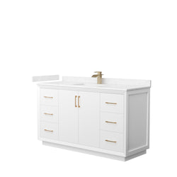 Wyndham Strada 60 Inch Single Bathroom Vanity Carrara Cultured Marble Countertop Undermount Square Sink - Luxe Bathroom Vanities