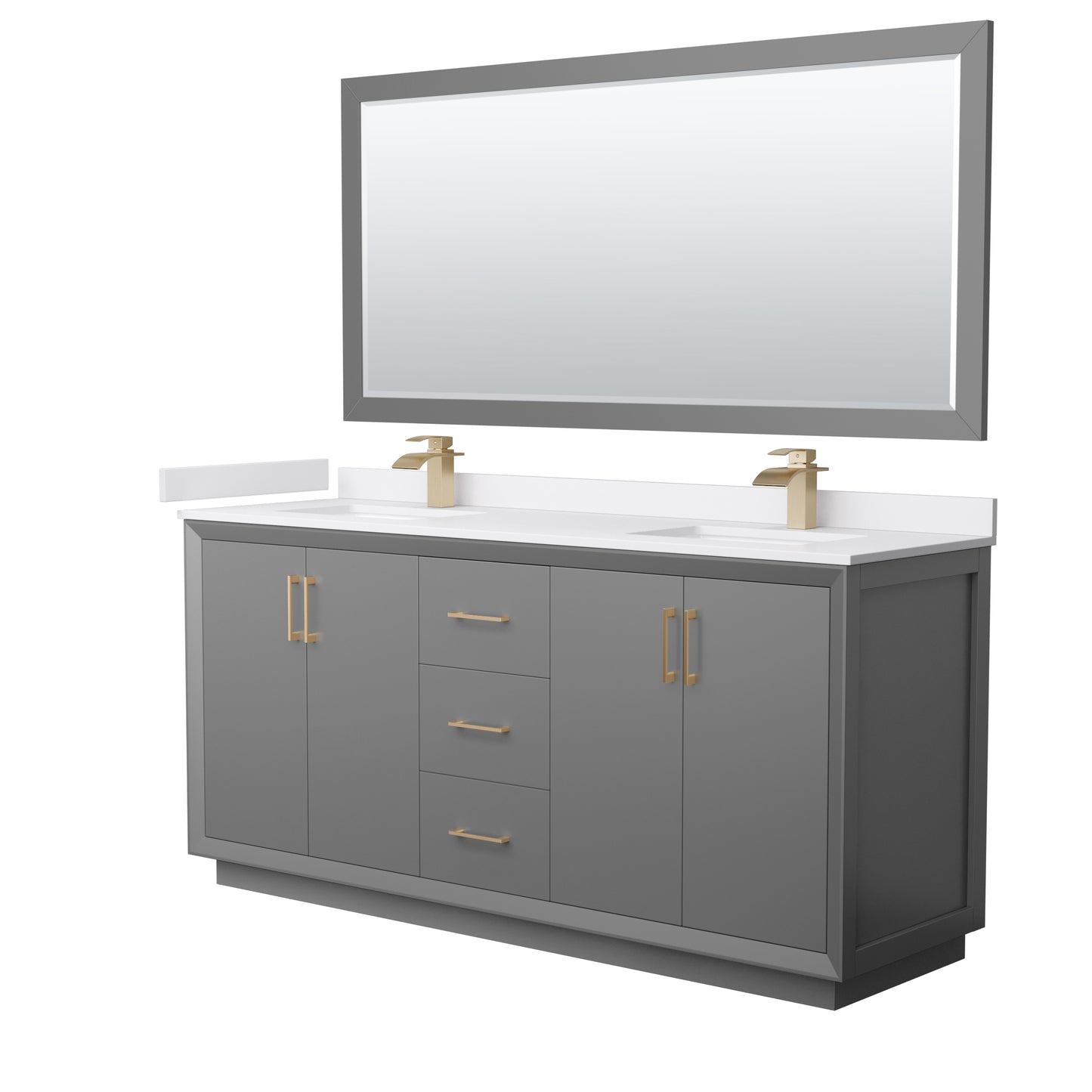 Wyndham Strada 72 Inch Double Bathroom Vanity Cultured Marble Countertop Undermount Square Sink 70 Inch Mirror - Luxe Bathroom Vanities