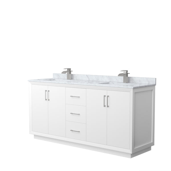 Wyndham Strada 72 Inch Double Bathroom Vanity White Carrara Marble Countertop Undermount Square Sink - Luxe Bathroom Vanities