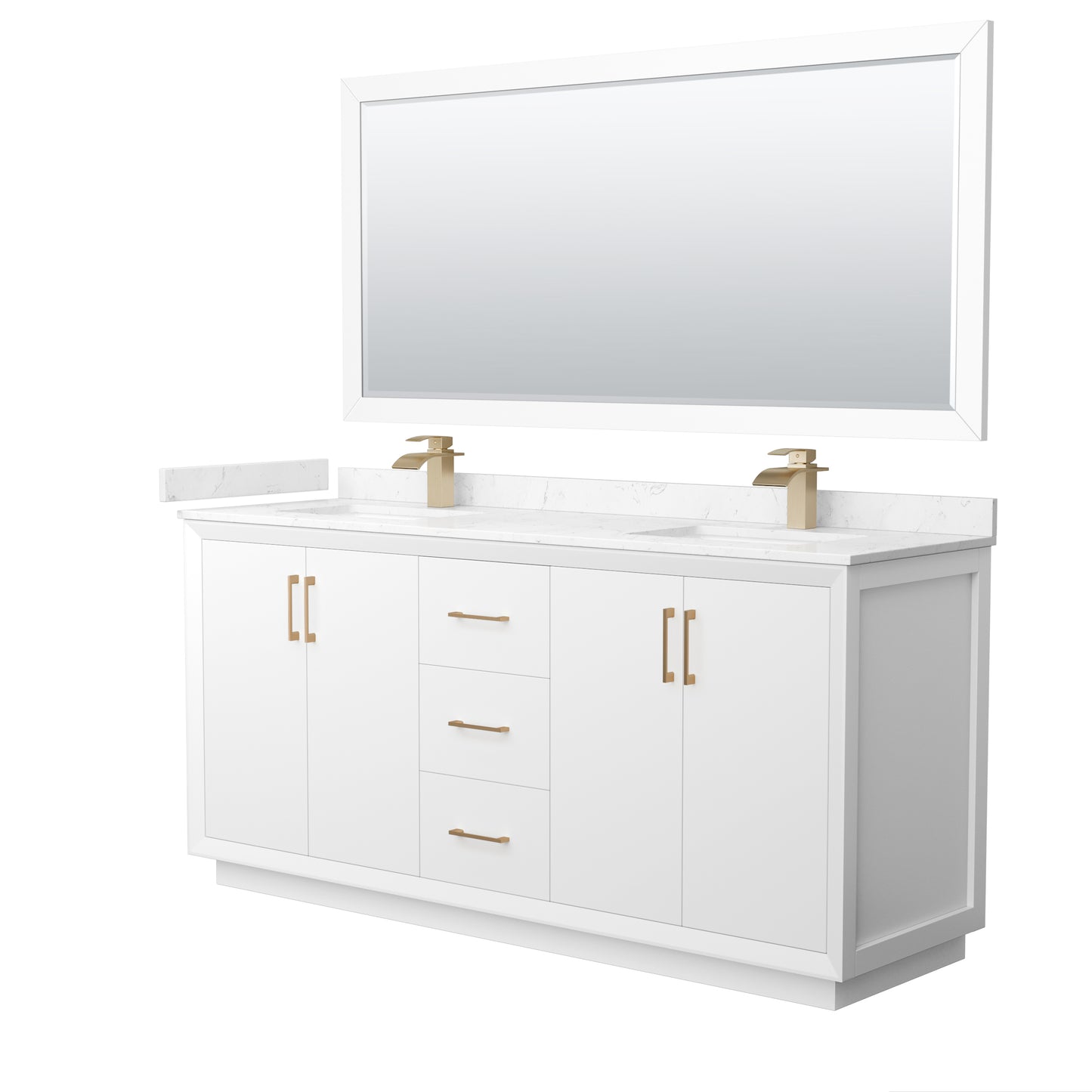Wyndham Strada 72 Inch Double Bathroom Vanity Cultured Marble Countertop Undermount Square Sink 70 Inch Mirror - Luxe Bathroom Vanities