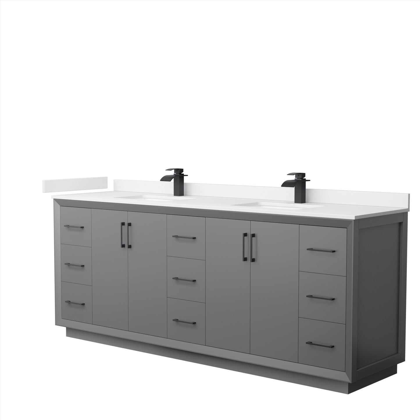 Wyndham Strada 84 Inch Double Bathroom Vanity Cultured Marble Countertop Undermount Square Sink - Luxe Bathroom Vanities