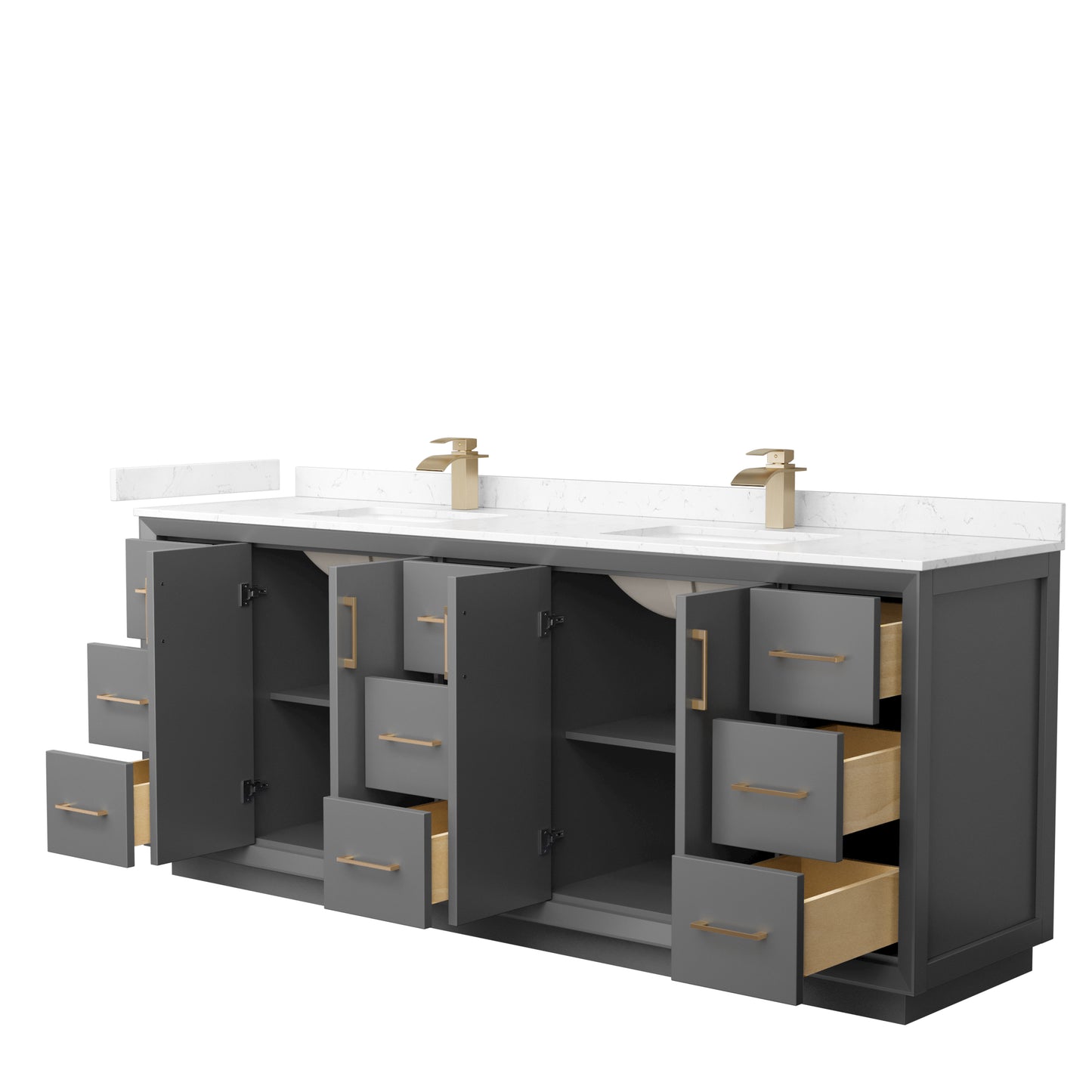 Wyndham Strada 84 Inch Double Bathroom Vanity Cultured Marble Countertop Undermount Square Sink - Luxe Bathroom Vanities