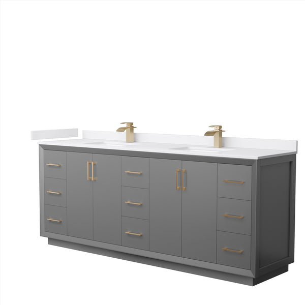 Wyndham Strada 84 Inch Double Bathroom Vanity Cultured Marble Countertop Undermount Square Sink - Luxe Bathroom Vanities