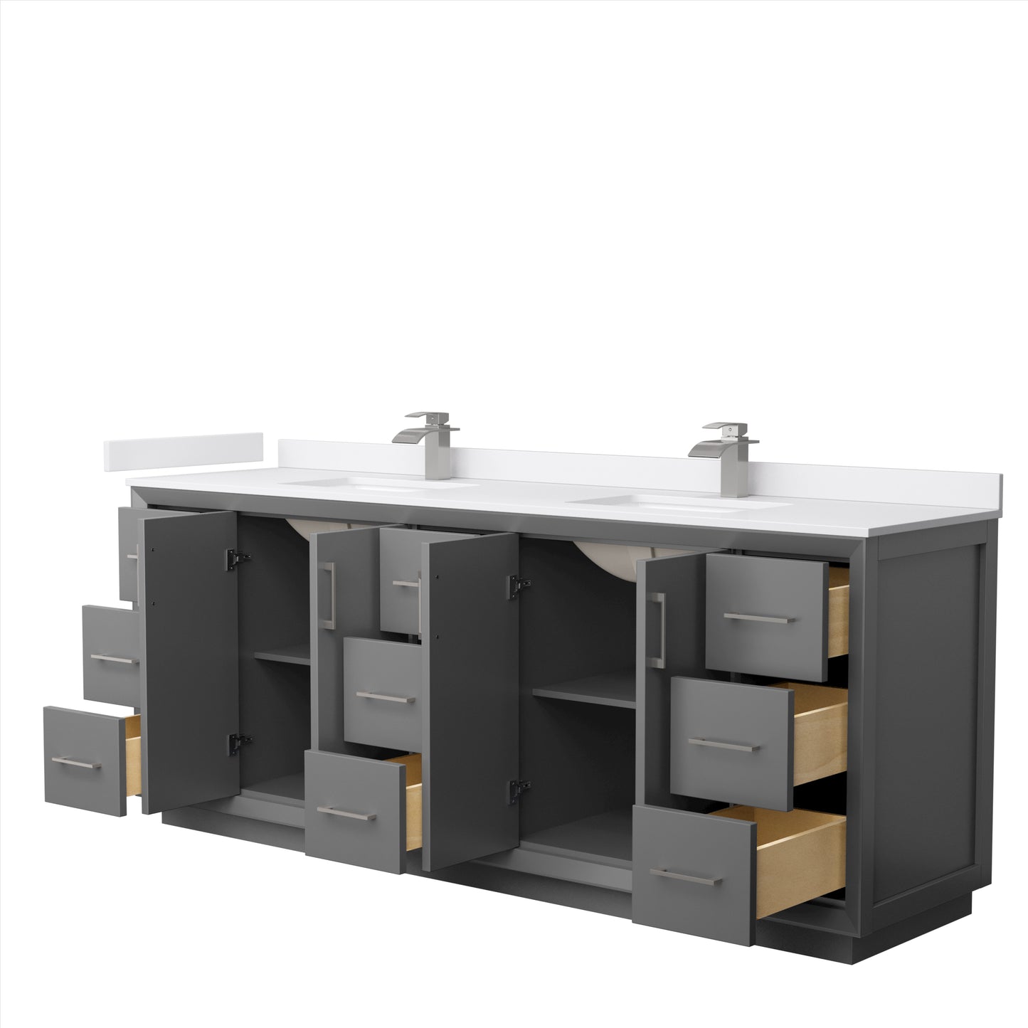 Wyndham Strada 84 Inch Double Bathroom Vanity Cultured Marble Countertop Undermount Square Sink - Luxe Bathroom Vanities