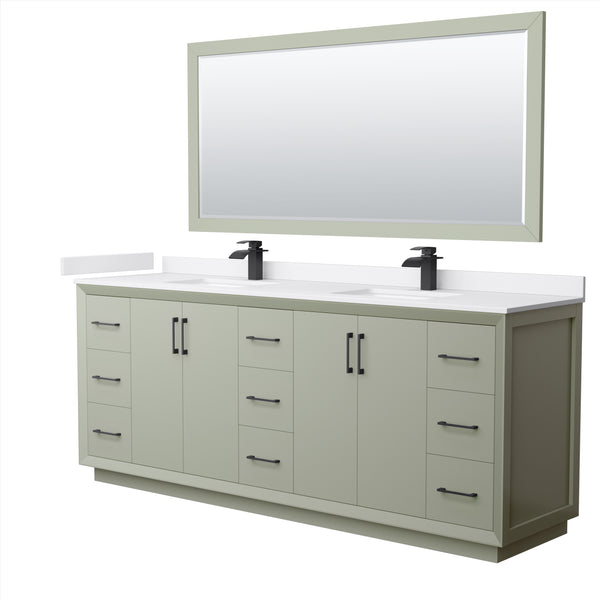 Wyndham Strada 84 Inch Double Bathroom Vanity Cultured Marble Countertop Undermount Square Sink 70 Inch Mirror - Luxe Bathroom Vanities