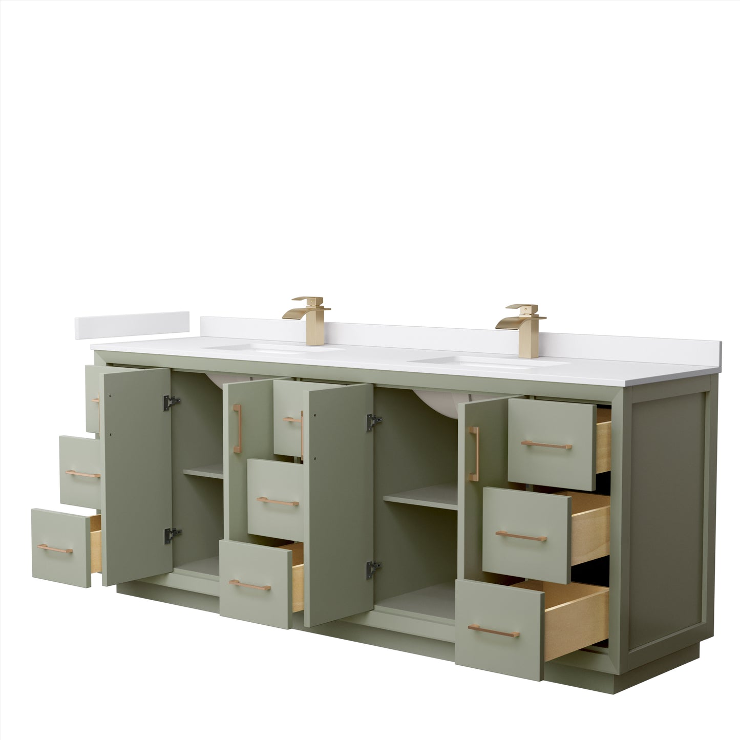 Wyndham Strada 84 Inch Double Bathroom Vanity Cultured Marble Countertop Undermount Square Sink - Luxe Bathroom Vanities