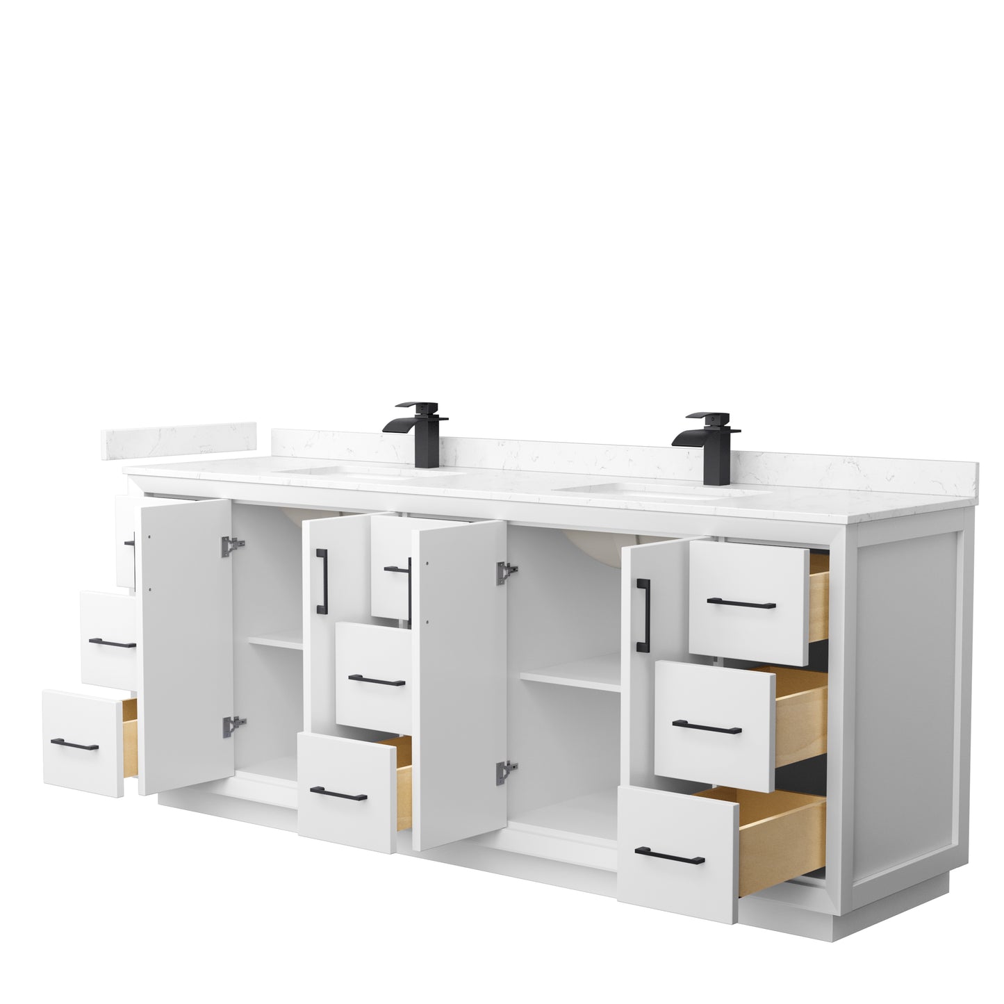 Wyndham Strada 84 Inch Double Bathroom Vanity Cultured Marble Countertop Undermount Square Sink - Luxe Bathroom Vanities