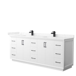 Wyndham Strada 84 Inch Double Bathroom Vanity Cultured Marble Countertop Undermount Square Sink - Luxe Bathroom Vanities